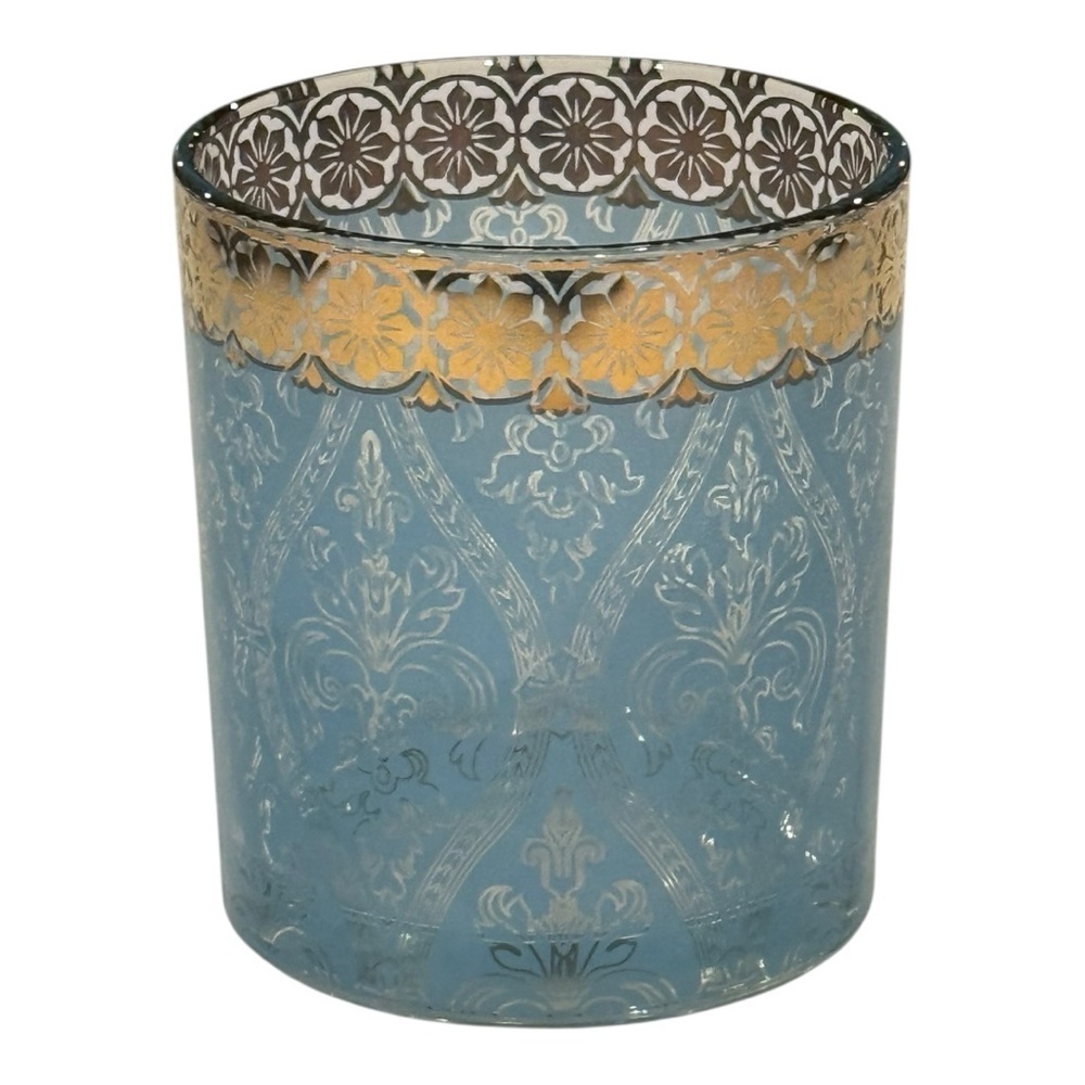 ANTHROPOLOGIE PATINA VIE Blue With 18kt Gold Filigree Tumbler NEW - Picture 1 of 4